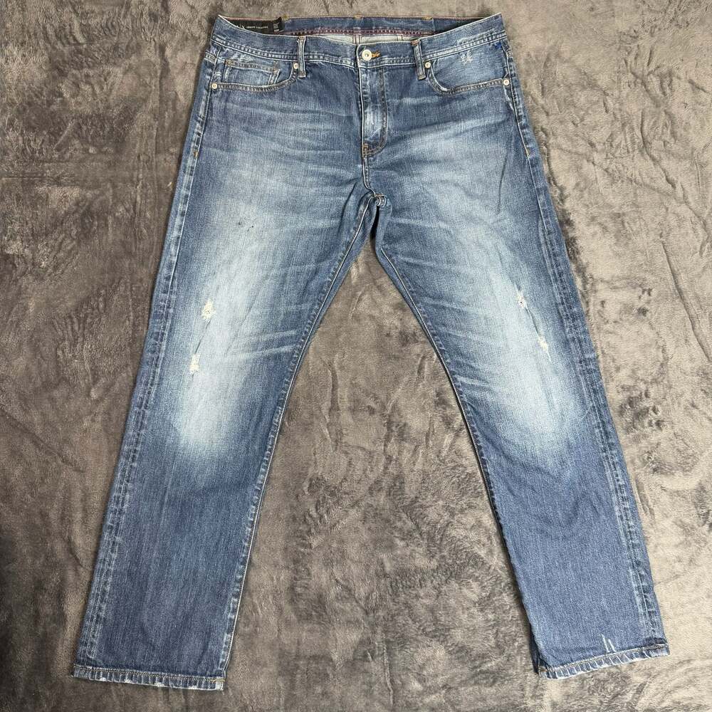 Armani Exchange Men Jeans Straight Blue Distressed